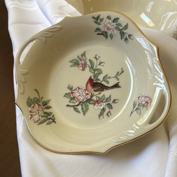 Lenox Serenade Bowl Dish Bird Dogwood Spring Garden Flower Handle Gold Trim - Picture 9 of 9